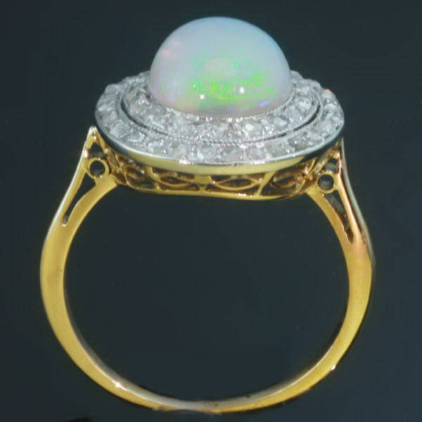 Late Victorian engagement ring with rose cut diamonds and button polished opal (image 4 of 10)